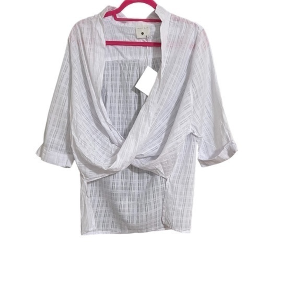 Darrah Dahl White Cotton Twisted‎ Front Blouse Textured Grid  Womens S #245